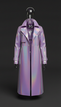 Iridescent violet holographic trench coat