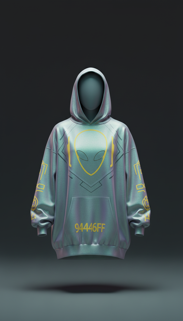 Alien silver oversized hoodie with glyph print