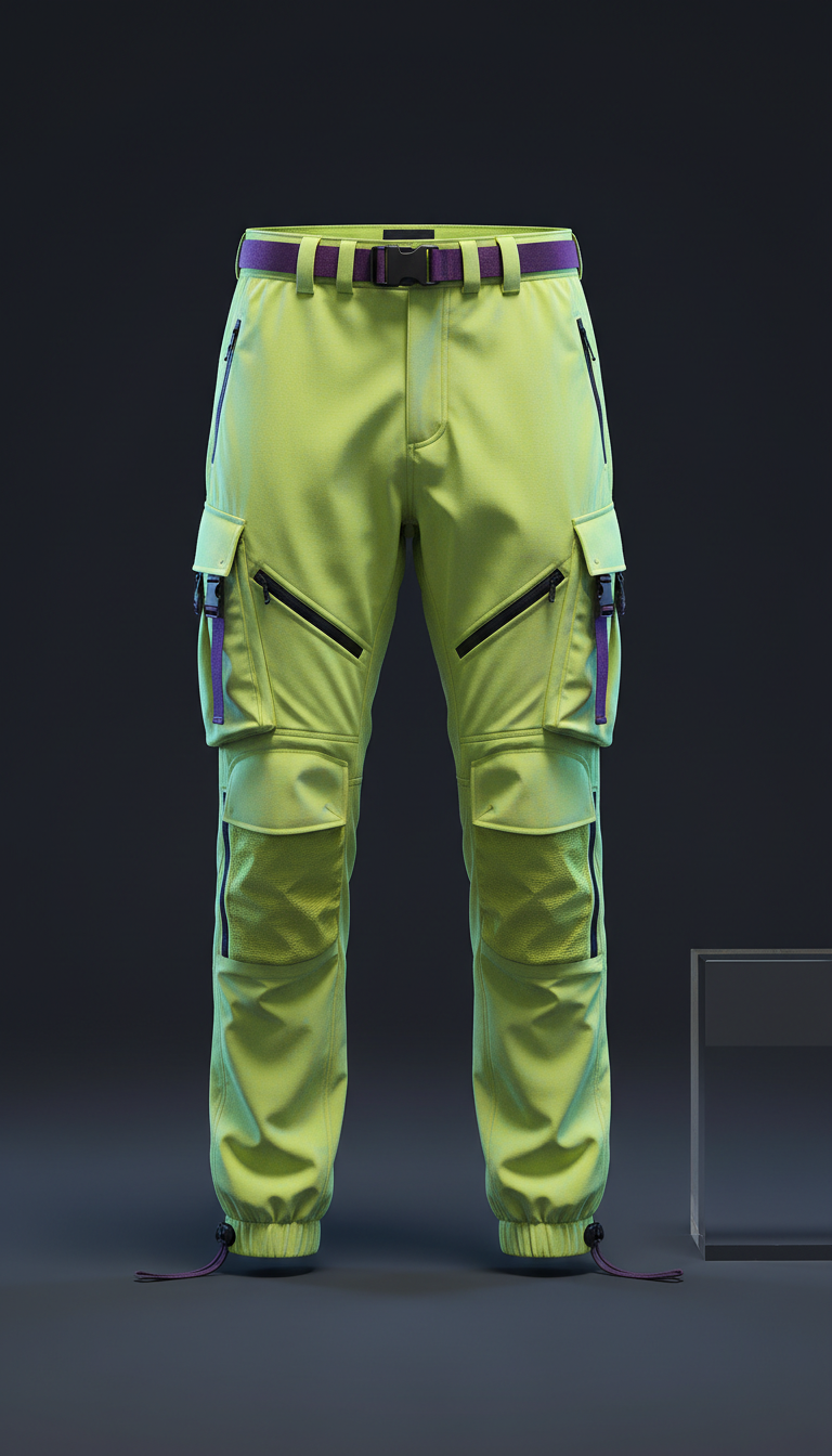 Hyper acid yellow technical cargo pants